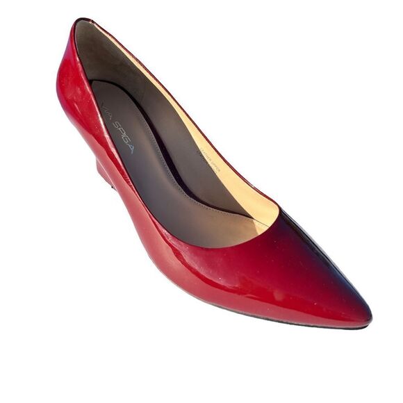 Via Spiga Red Wedge Heel Pointed Toe Shoe Size 9 1/2 - Picture 1 of 14